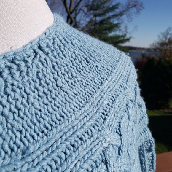 Sweater Wool Blend Celtic Cable Lt Blue GAP Sz XS - Picture 7 of 12